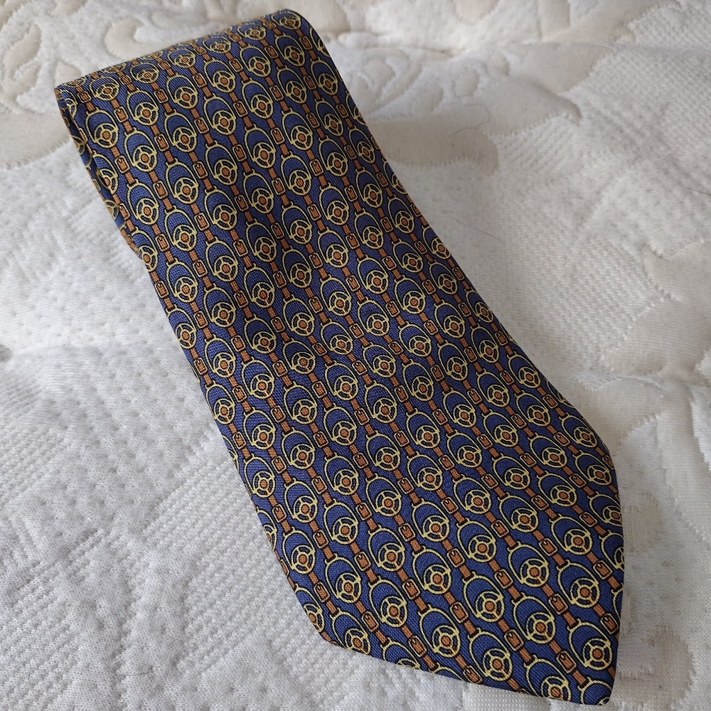 Silk Hermés Yellow, Orange, and Blue Tie EUC